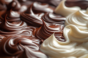 A close-up view of beautifully swirled chocolate and white cream, a Food & Drink Photo by ImageMir