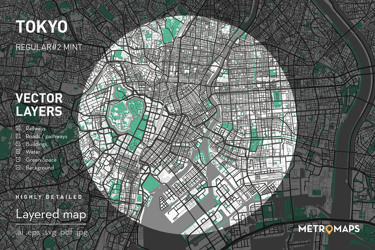 Tokyo Map – Regular / Mint, an Illustration by MetroMaps (Photo 1 of 3)