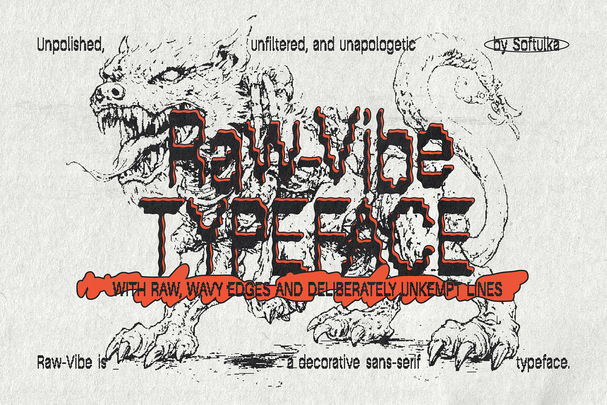 Raw-Vibe – A Bold Display Typeface, a Sans Serif Font by softulka (Photo 1 of 7)