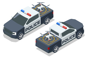 Isometric police pickup vehicles, a Transportation Illustration by Golden Sikorka