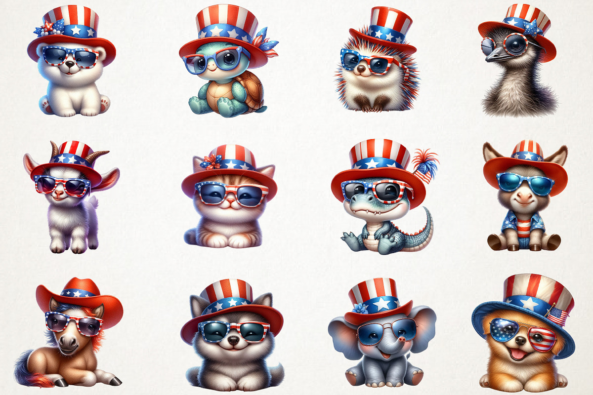 4th Of July Baby Animals Sublimation, an Animal Illustration by RobertsArt (Photo 4 of 6)