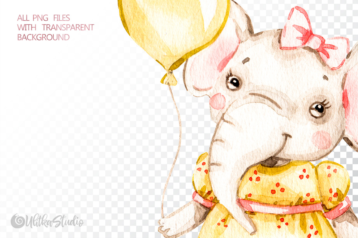 Nursery elephants Watercolor clipart, an Animal Illustration by UlitkaStudio (Photo 6 of 7)