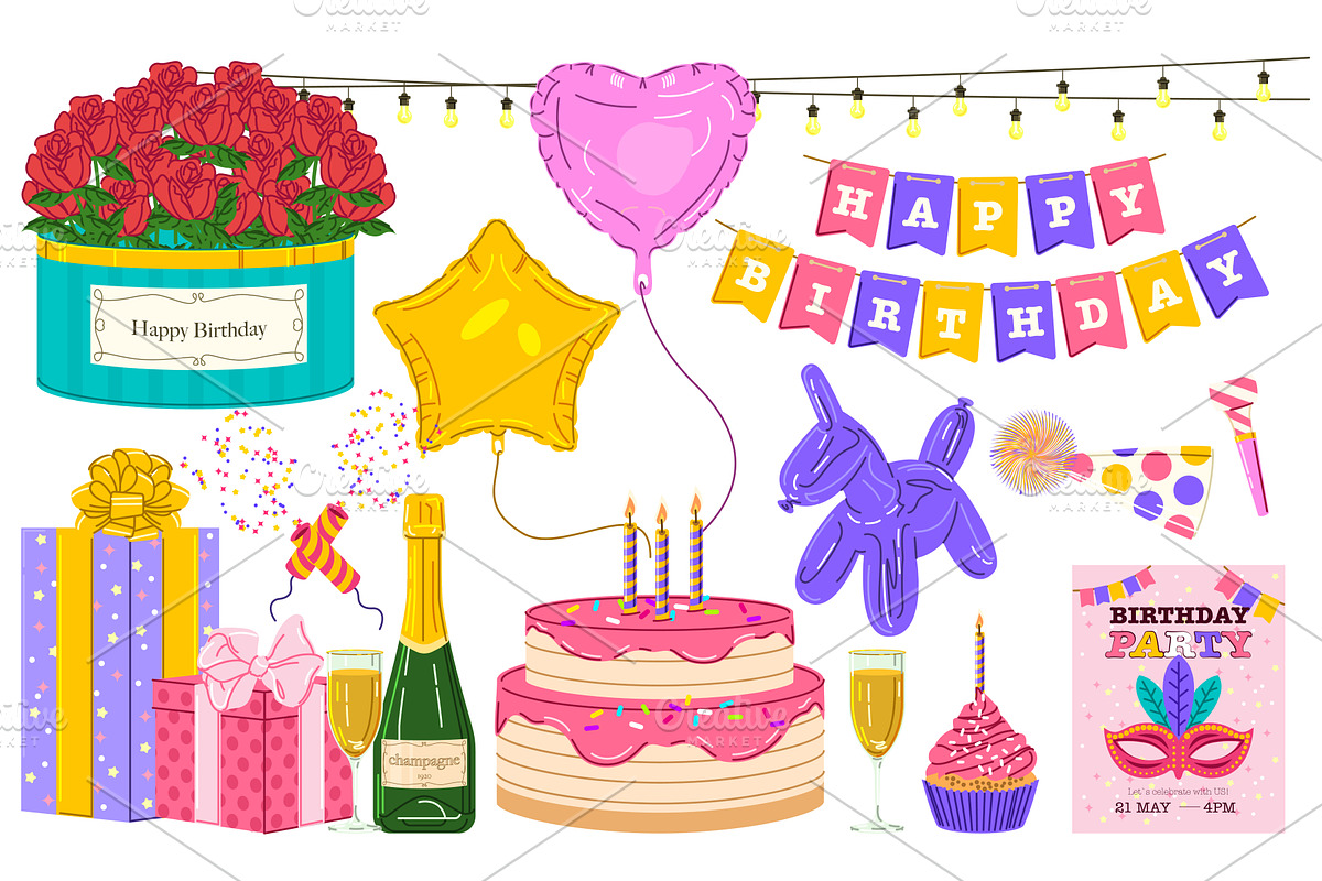 Happy Birthday Set, an Object Illustration by alexdndz