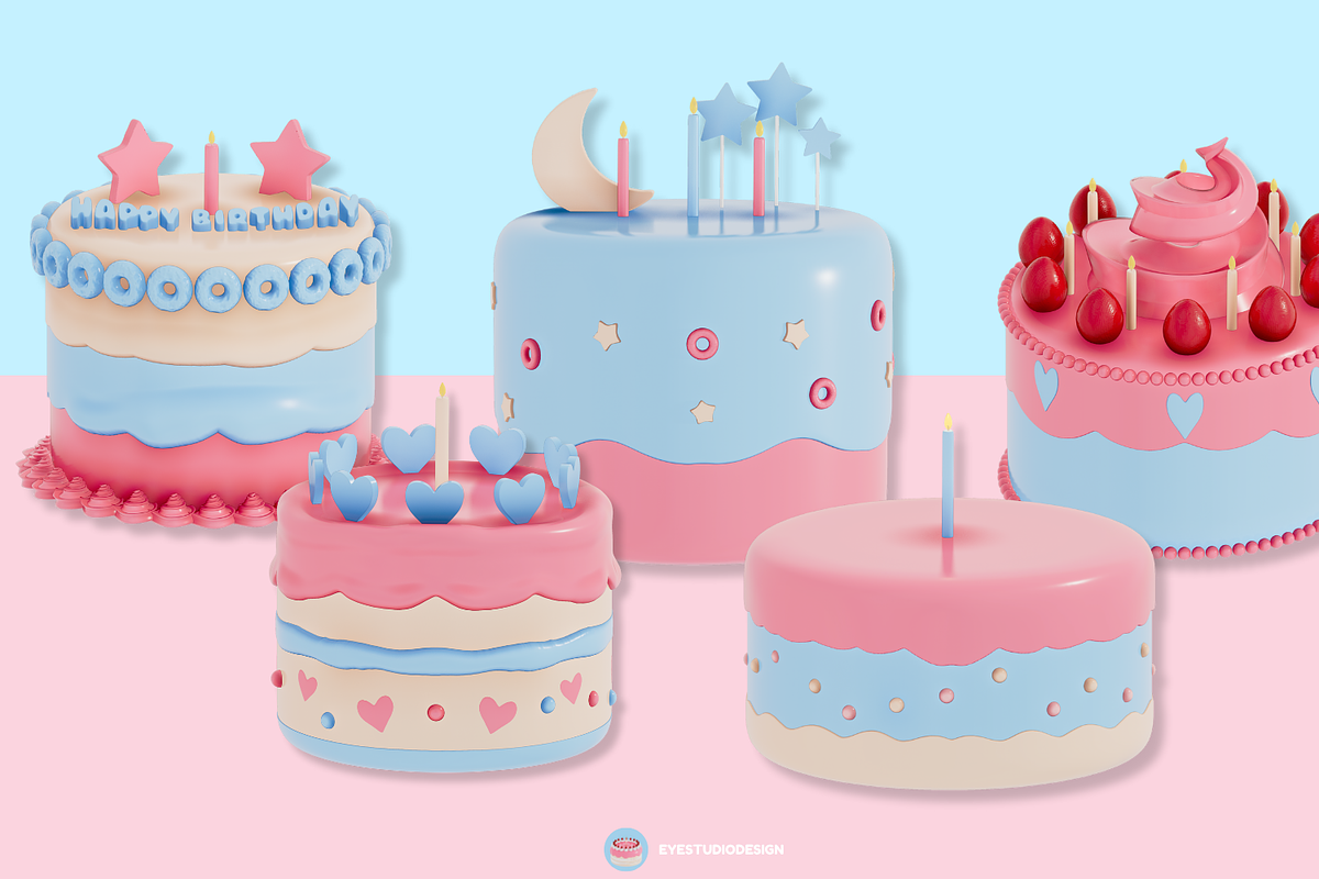 Birthday Cake 3D Clipart Set, a Food Illustration by Eyestudio (Photo 4 of 5)