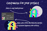 PIXEL GLITCH vector alphabet, a Symbol Font by Elena Choo (Thumbnail 5 of 6)