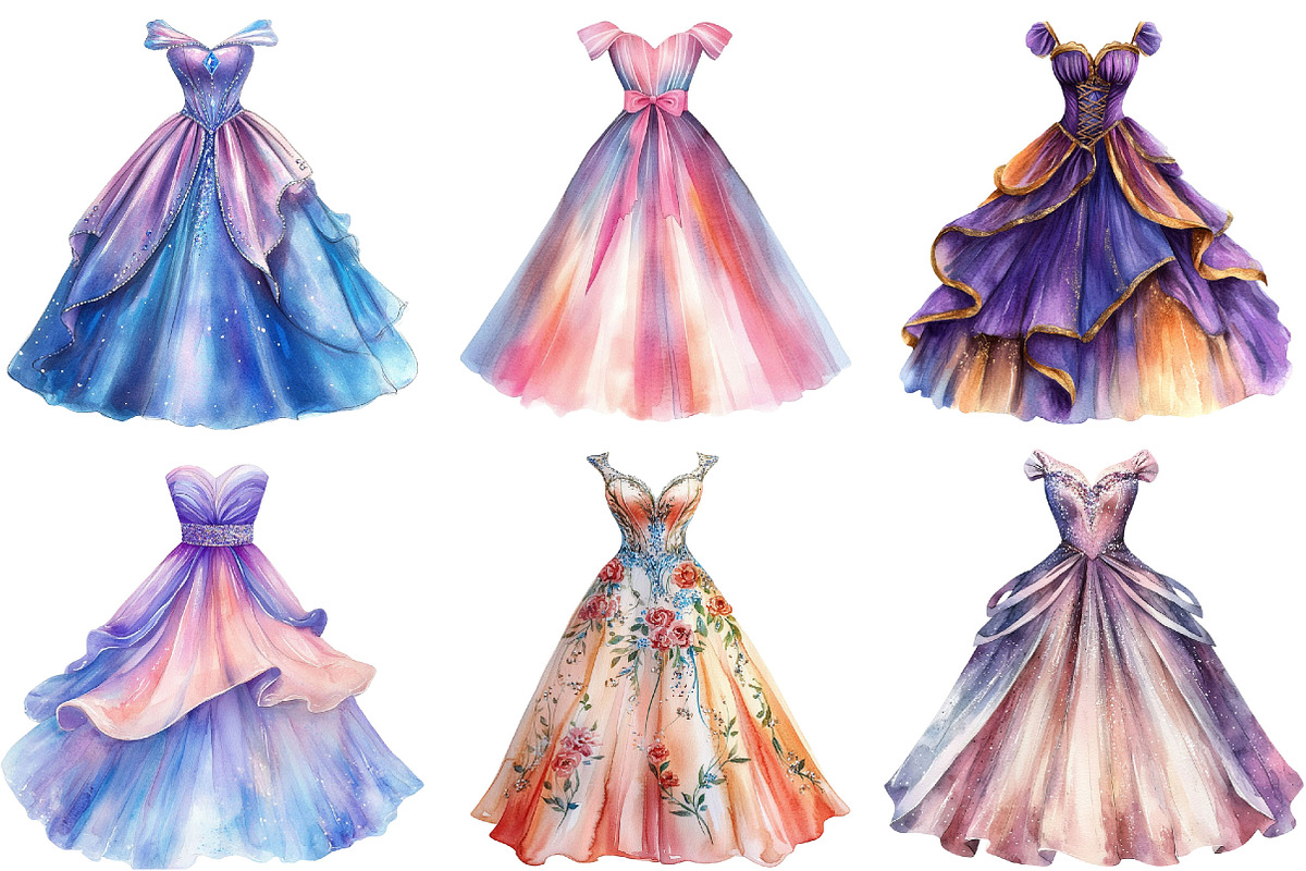 Elegant Watercolor Gown Clipart, an Illustration by Pixels.Craft (Photo 3 of 5)