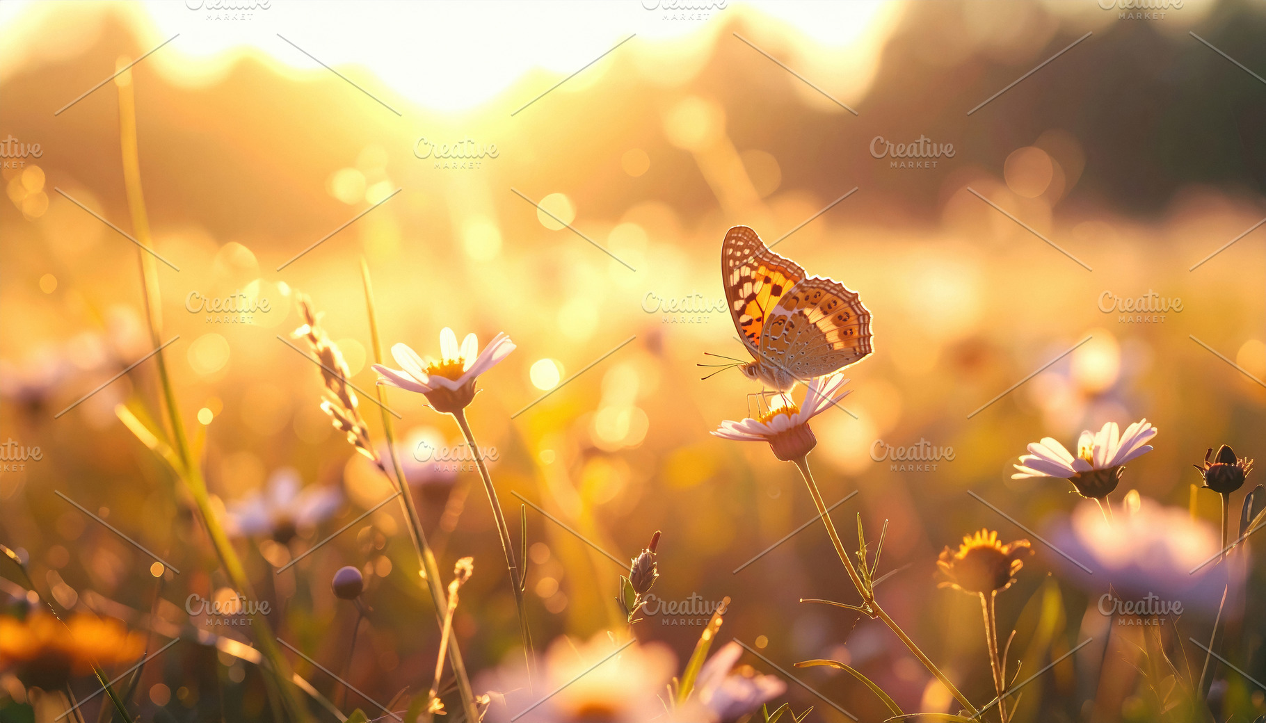Butterfly on Wildflowers at Golden Sunset, a Nature Photo by Davizro's Market