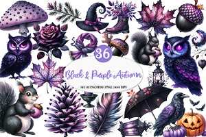Black & Purple Autumn Clipart, an Illustration by Watercolor design