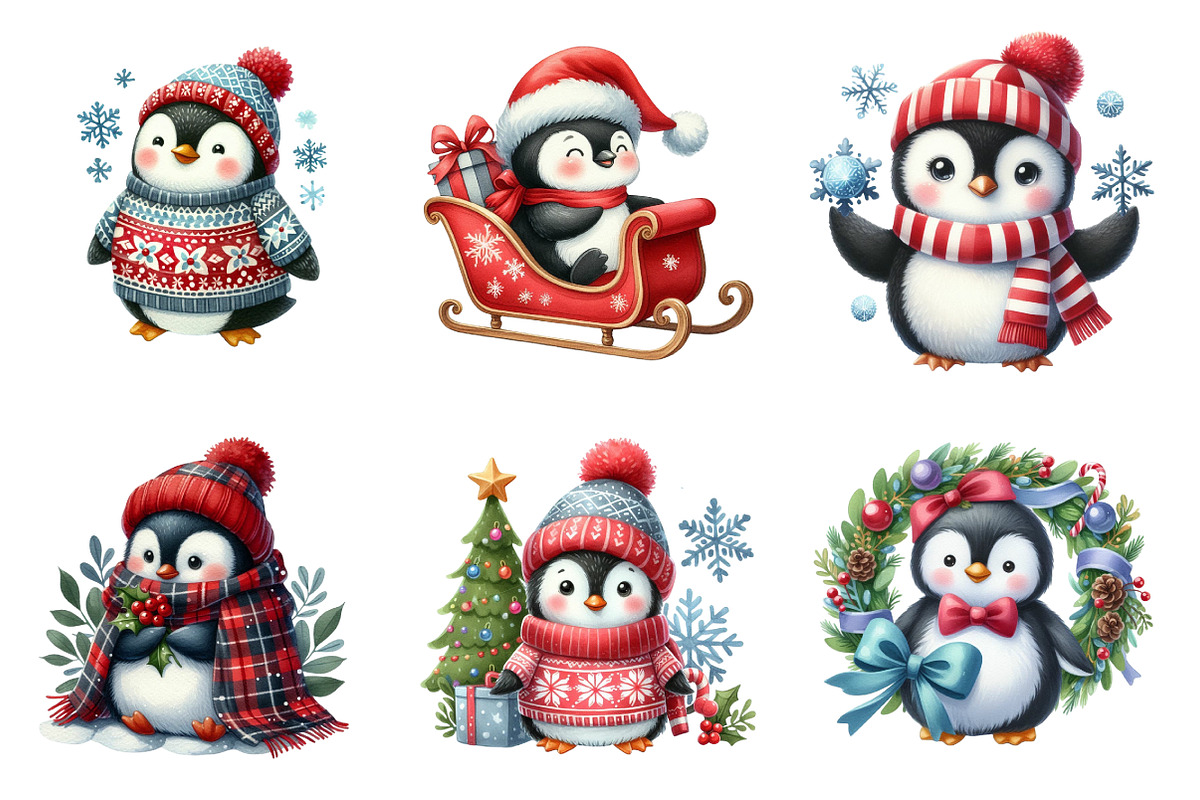 Cute Penguins Clipart Bundle, an Illustration by SinaCreation (Photo 2 of 7)