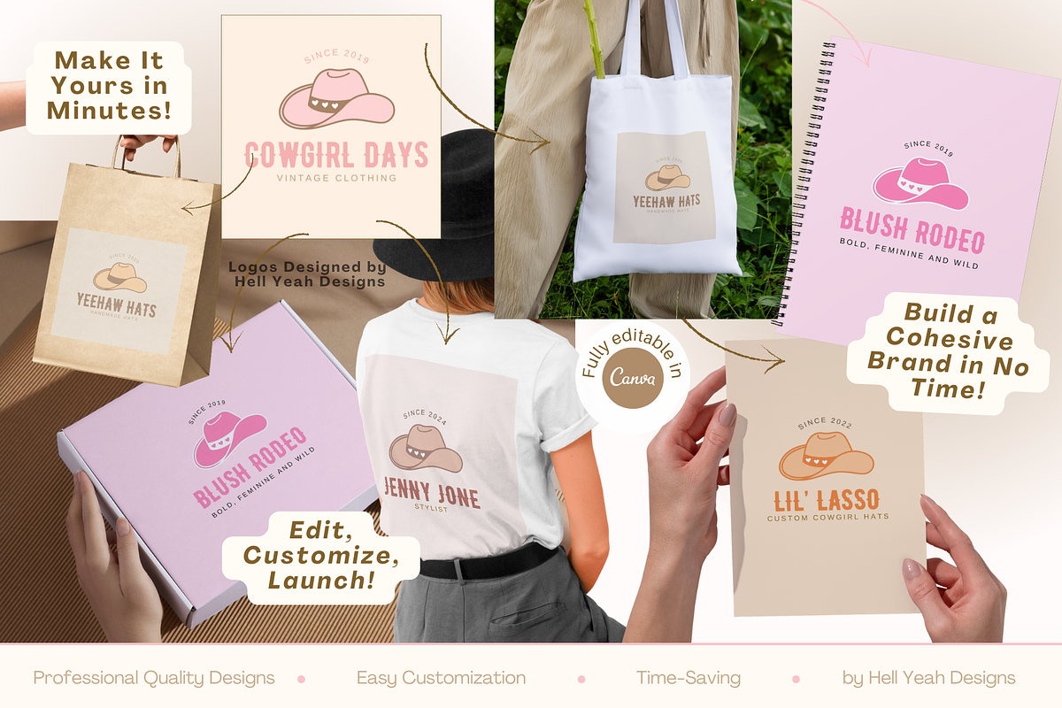 Cowgirl Hat Logo Branding Kit preview 4