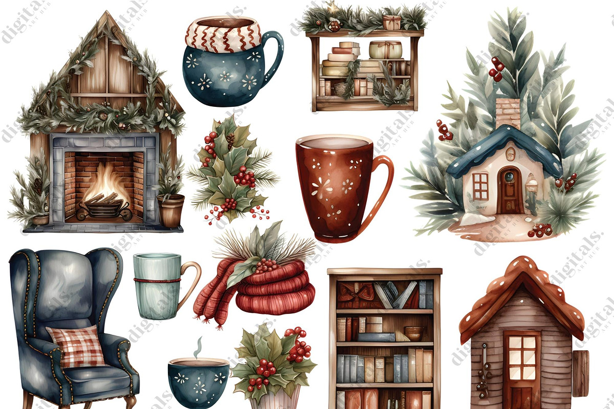 Watercolor Cozy Christmas Clipart, a Graphic by Digitals Art Hub (Photo 6 of 10)