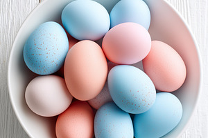 Top view of pastel colored Easter, a Holiday Photo by MistyDay
