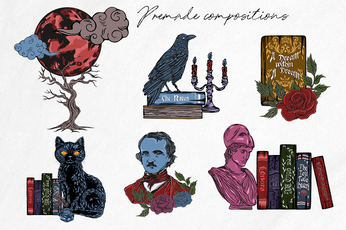 Edgar Allan Poe Gothic Clipart set, a Person Illustration by Yelloo Fish (Photo 5 of 19)