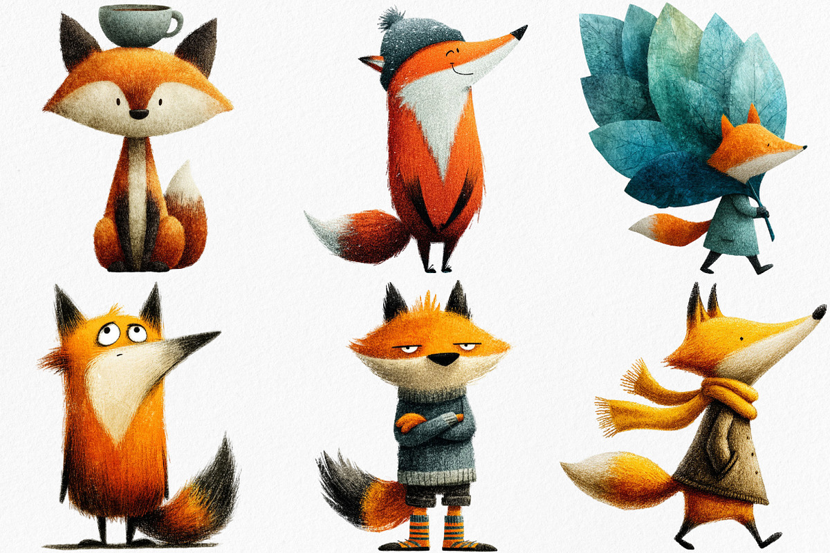 Watercolor Quirky Fox Clipart Bundle, an Illustration by Canvas Craft (Photo 3 of 8)