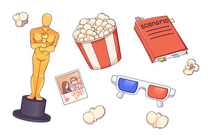 Oscar award and popcorn, movie icon, an Object Illustration by art PVP - market