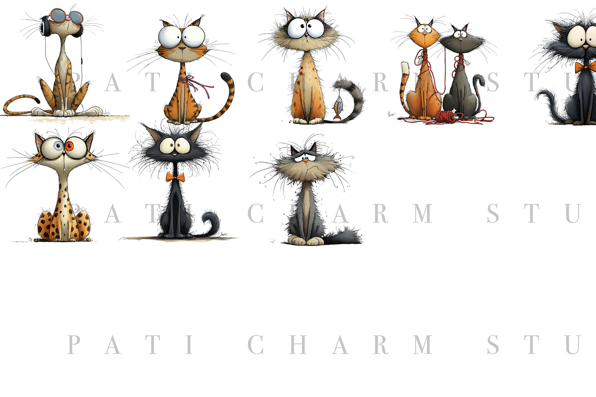 45 Quirky Cat Clipart Set, an Animal Illustration by Pati Charm Studio (Photo 4 of 9)
