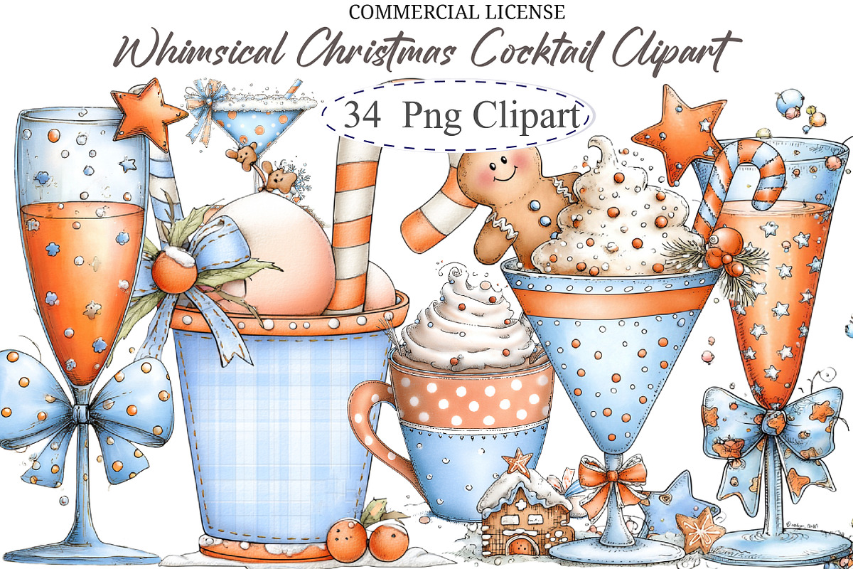 Whimsical Christmas Cocktail Clipart, an Illustration by designcity5 (Photo 1 of 5)