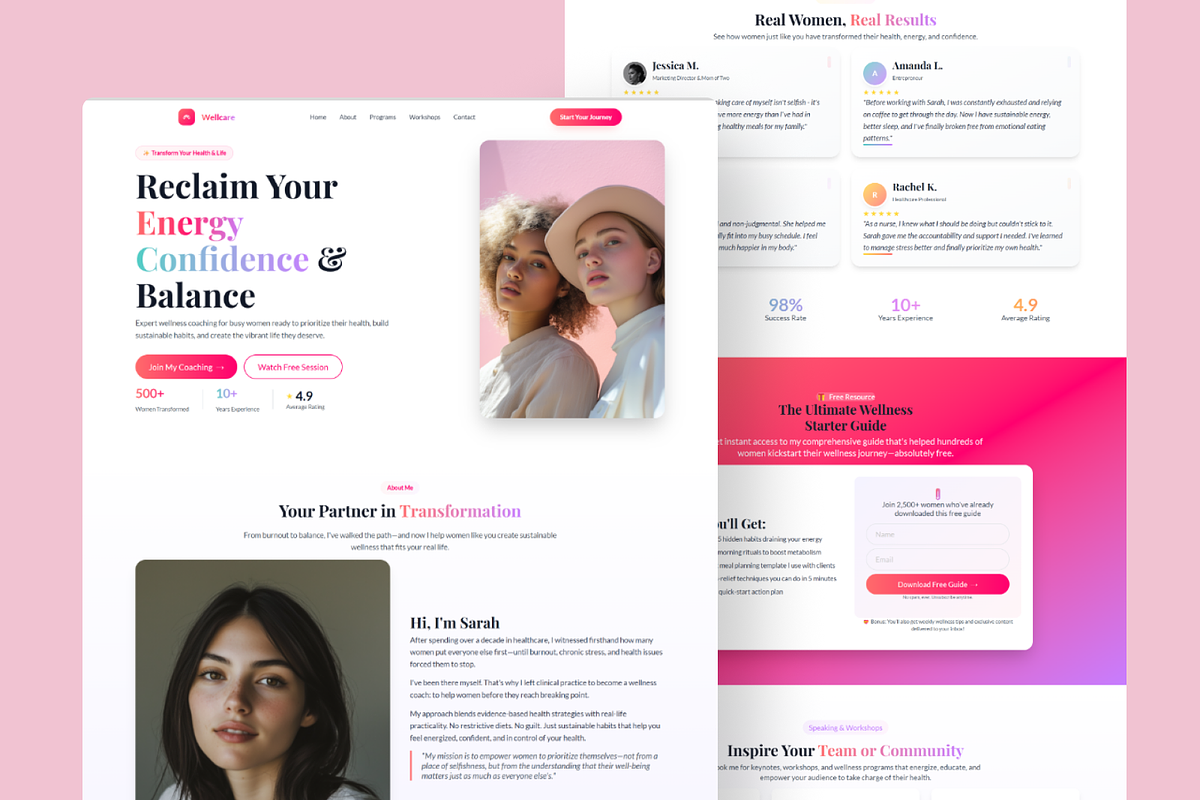 Wellcare - Kajabi Website Theme, a Landing Page Template by ZohairKhanLtd (Photo 1 of 2)