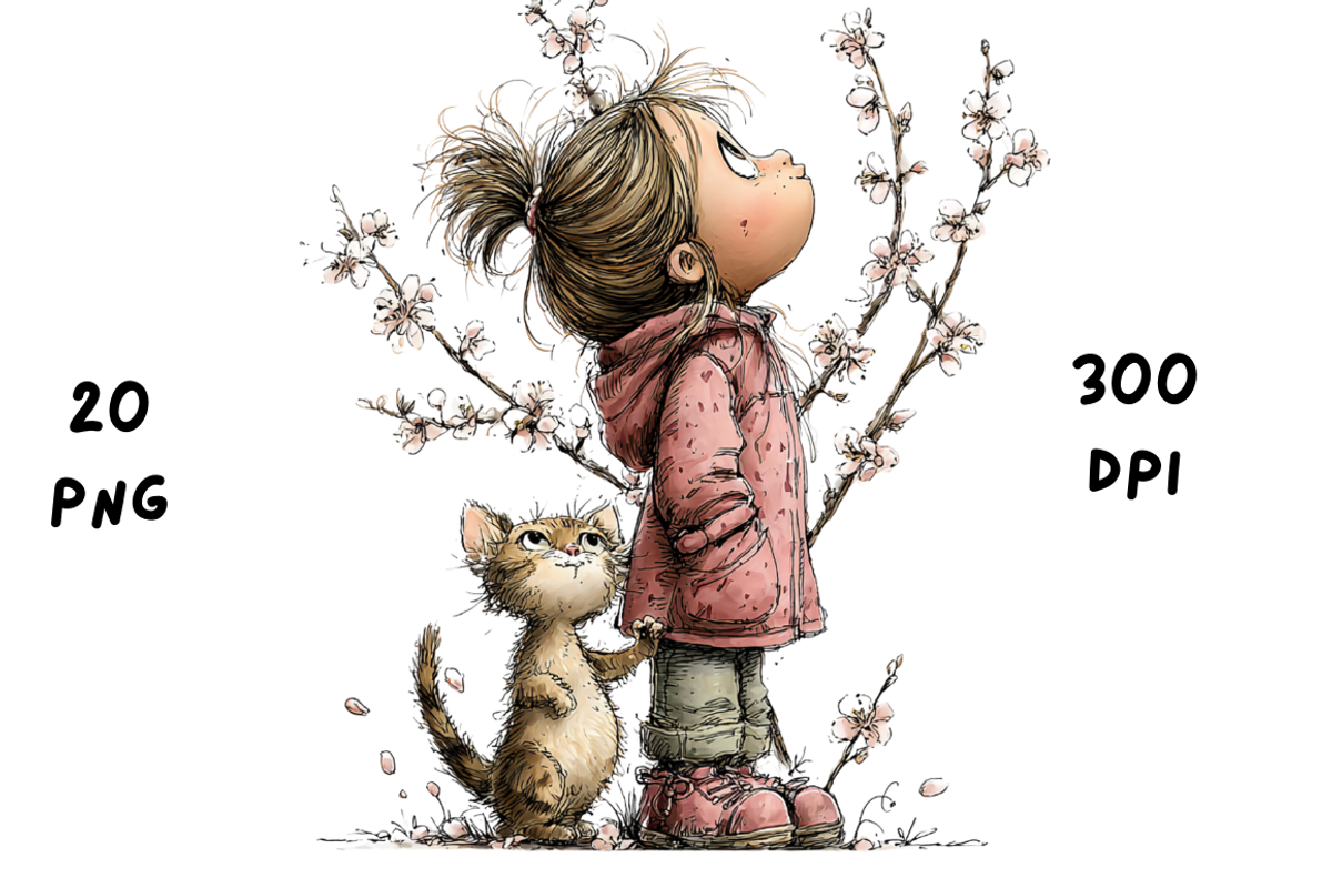Whimsical Floral Girl & Kitten, an Animal Illustration by GiraffeCreative (Photo 16 of 20)