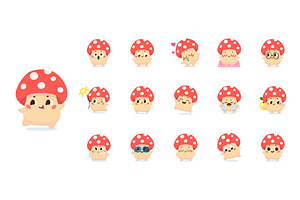 Cartoon mushroom emotions. Small, an Illustration by Valerie Bodnar
