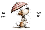 Whimsical Rainy Dog Clipart, an Animal Illustration by GiraffeCreative (Thumbnail 11 of 20)