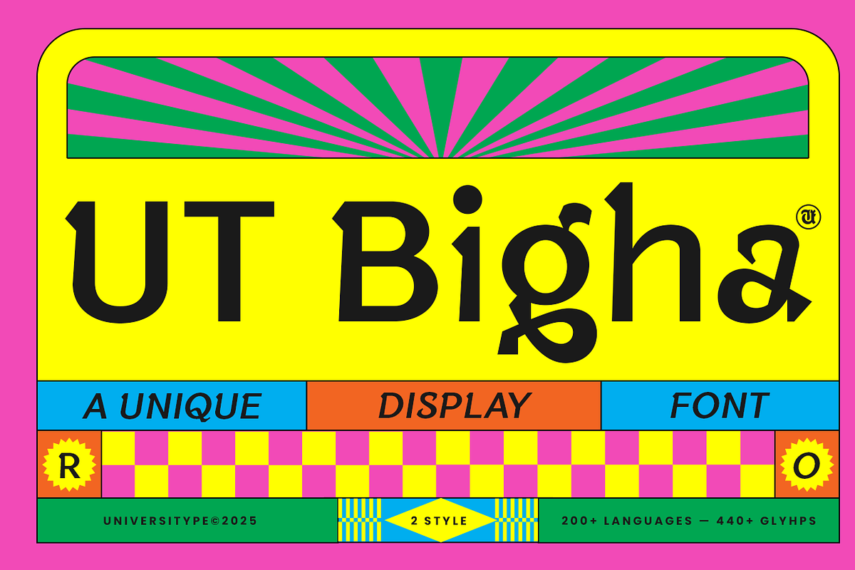 UT Bigha - A Unique Display Font, a Sans Serif Font by Universitype (Photo 1 of 12)