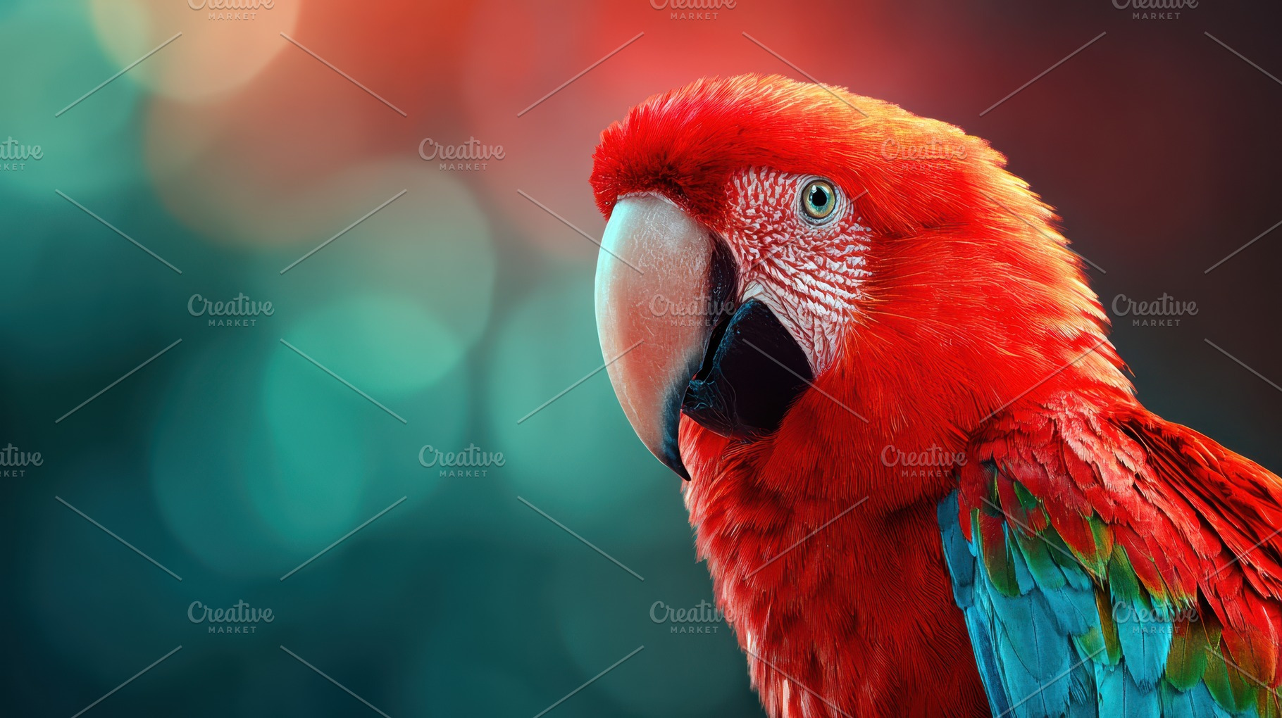 Vibrant red parrot in lush tropical setting, an Animal Photo by AlyaAnd