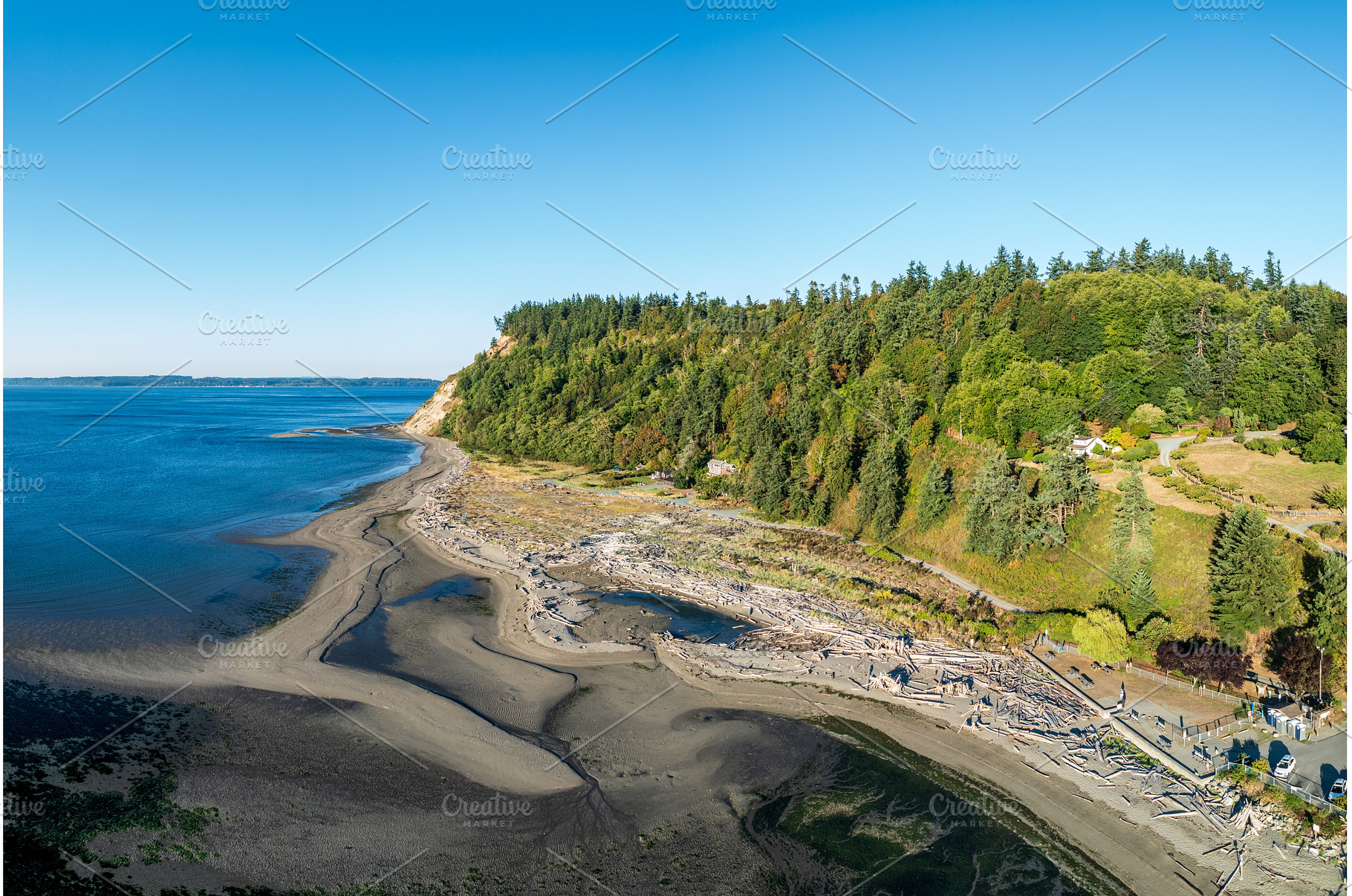 Aerial view of Double Bluff beach on, a Nature Photo by Backyard Stock