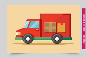 Red truck two boxes beige bg, an Illustration by Tanuart