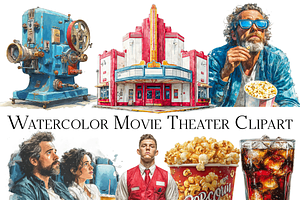 Watercolor Movie Theater Clipart
