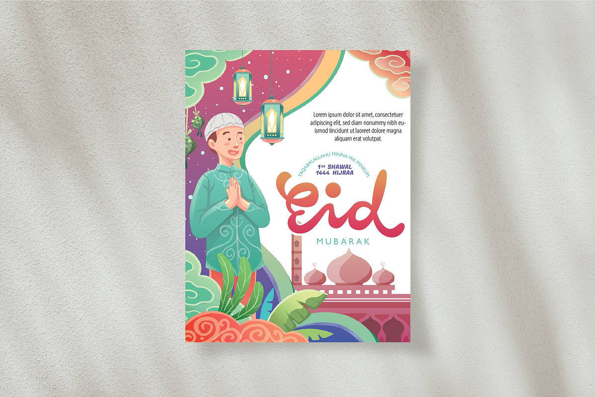 Eid Mubarak Celebration Flyer, a Poster Template by Olexstudio