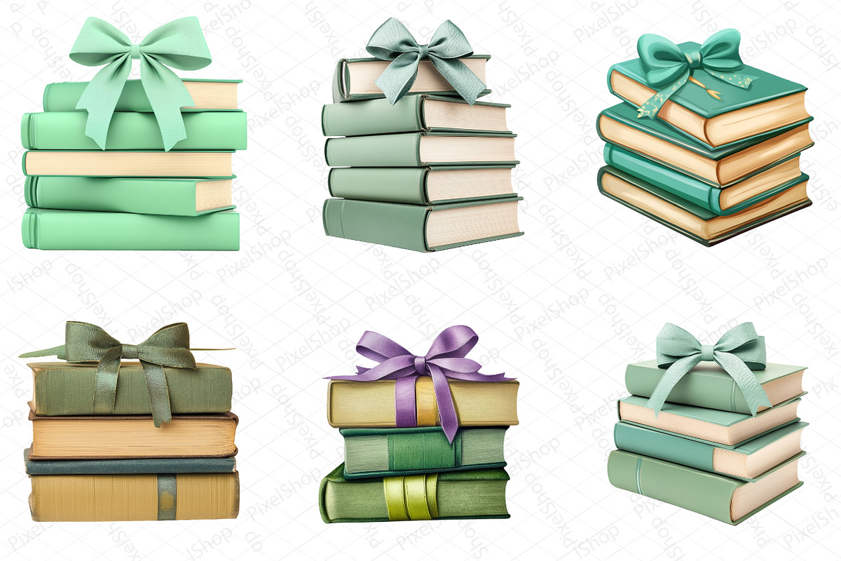 Sage Coquette Bow Book Stack Clipart, an Illustration by DreamPrint404 (Photo 3 of 5)
