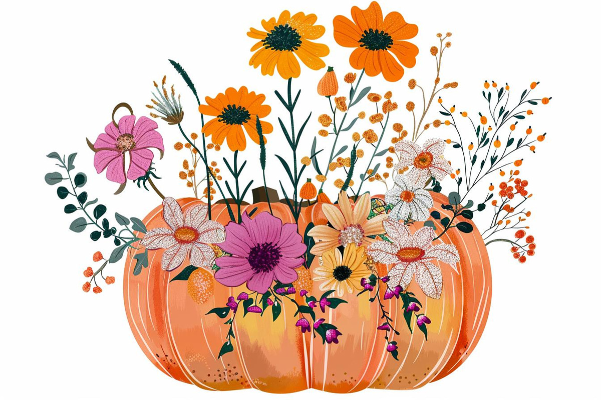 Autumn Pumpkin Floral Clipart, an Illustration by Designs_River (Photo 7 of 10)