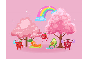 Pink composition fruits involved in