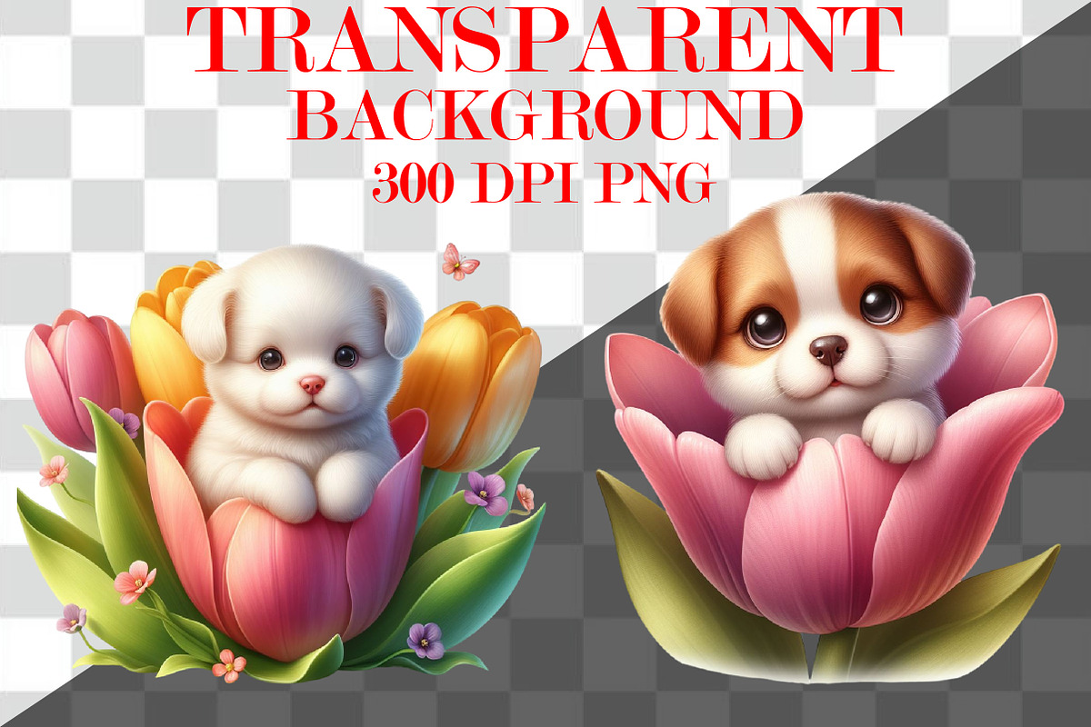 Cute Puppy On Flower Clipart Bundle, an Animal Illustration by Craft Nest (Photo 3 of 4)