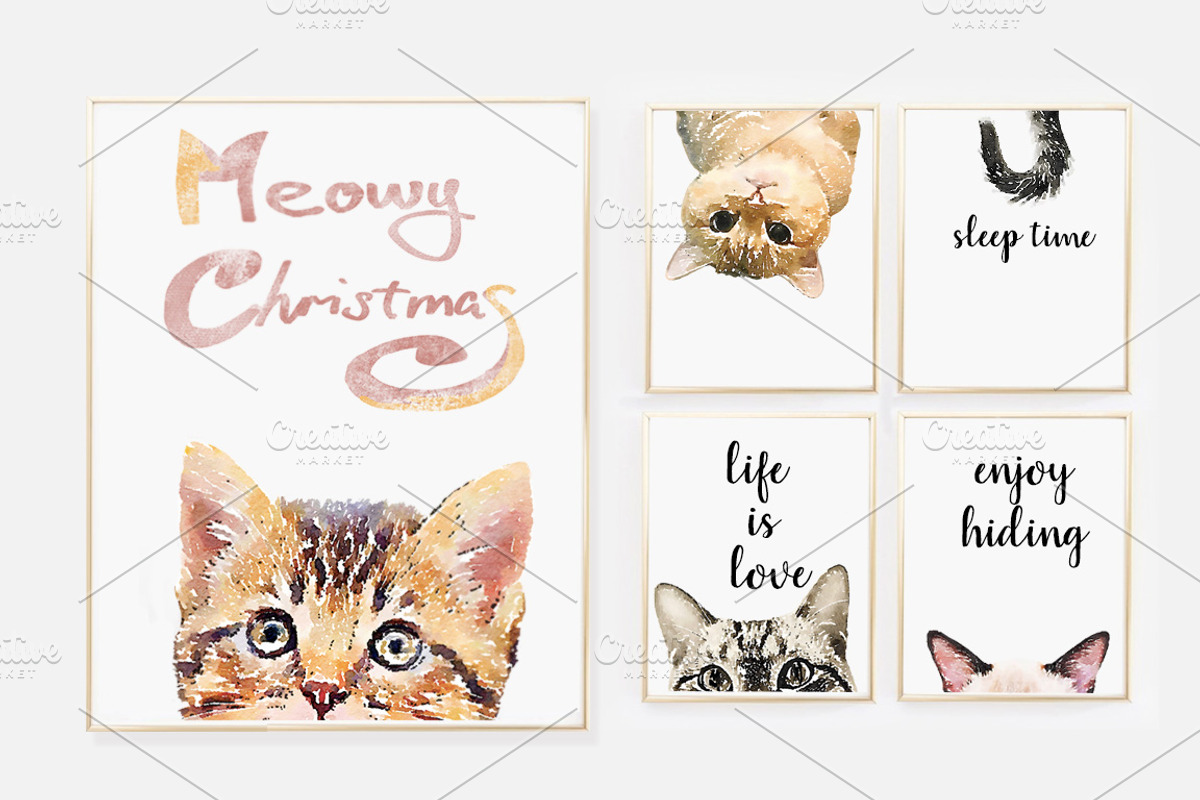 Cat Peekaboo Watercolor Christmas, an Object Graphic by mollyli.ai (Photo 3 of 5)