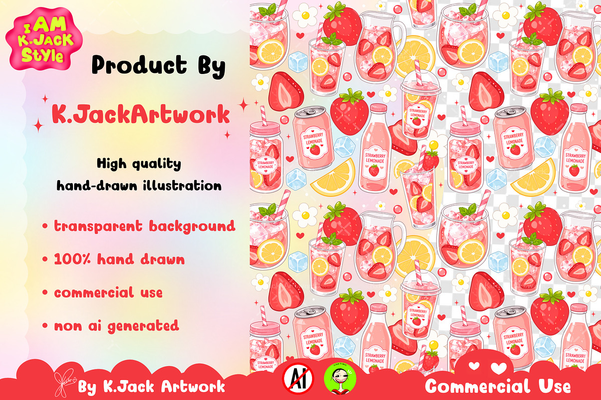 Cute Strawberry Lemonade Seamless, a Background Graphic by K.JackArtwork (Photo 3 of 8)