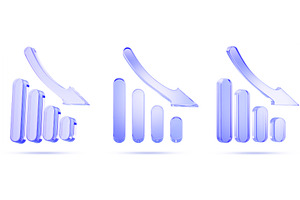 3D blue glass bar chart icon set