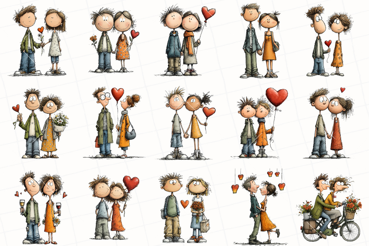 Whimsical Valentine Couple Clipart, an Illustration by OK Design (Photo 2 of 6)