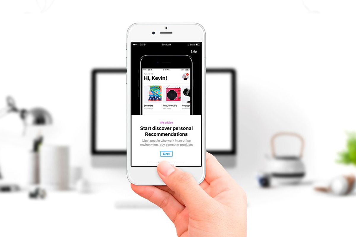 Hands holding iPhone 7 Mockups (New), an iPhone Mockup by Uidea (Photo 4 of 4)