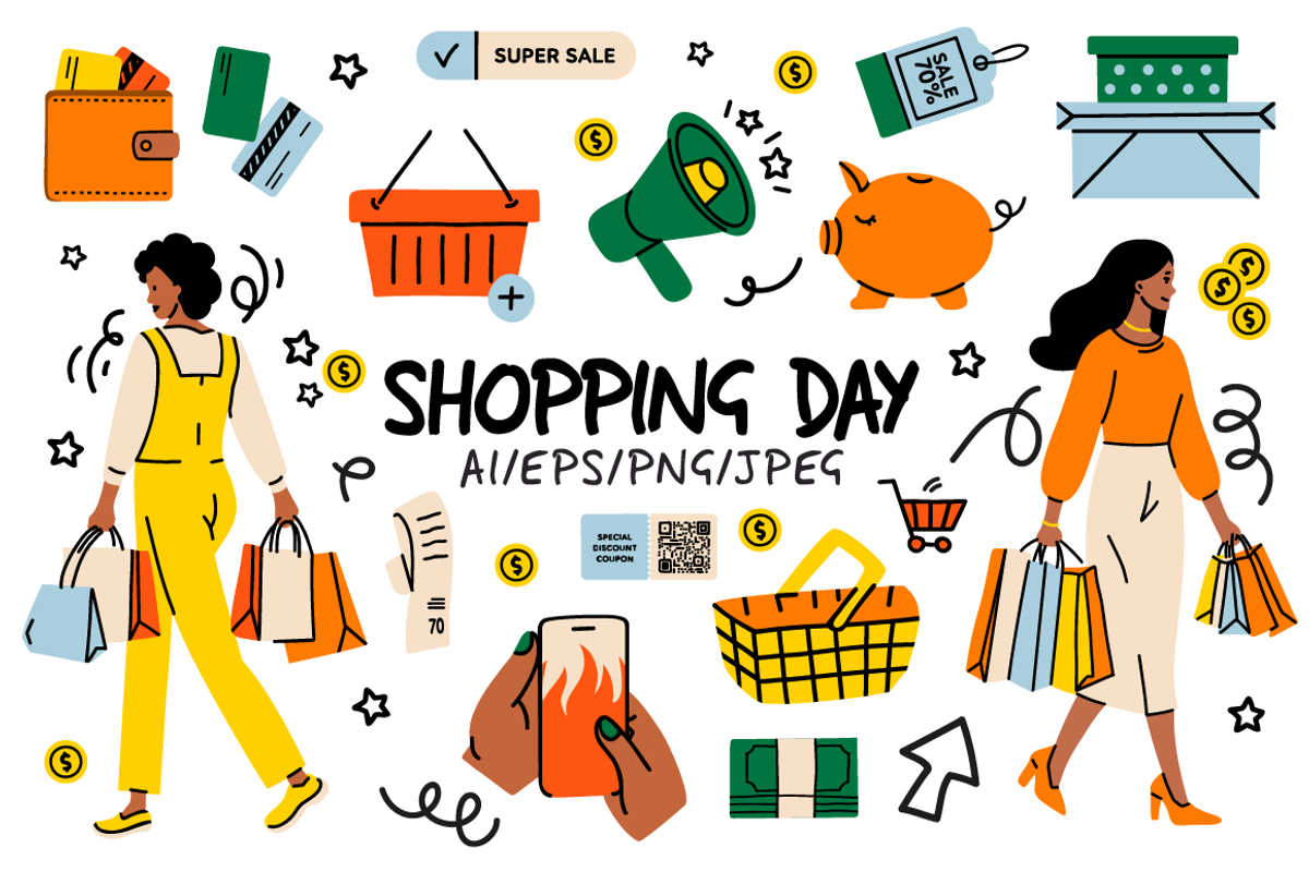 110+ shopping day clipart, a Finance Illustration by Zeukaa (Photo 1 of 15)