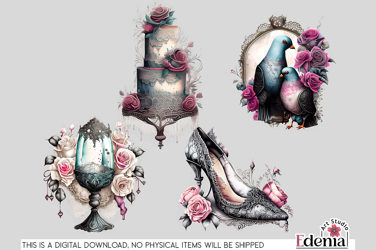 Victorian Gothic Wedding #2 Cliparts, a Seasonal Illustration by EdeniaArtStudio (Photo 9 of 9)