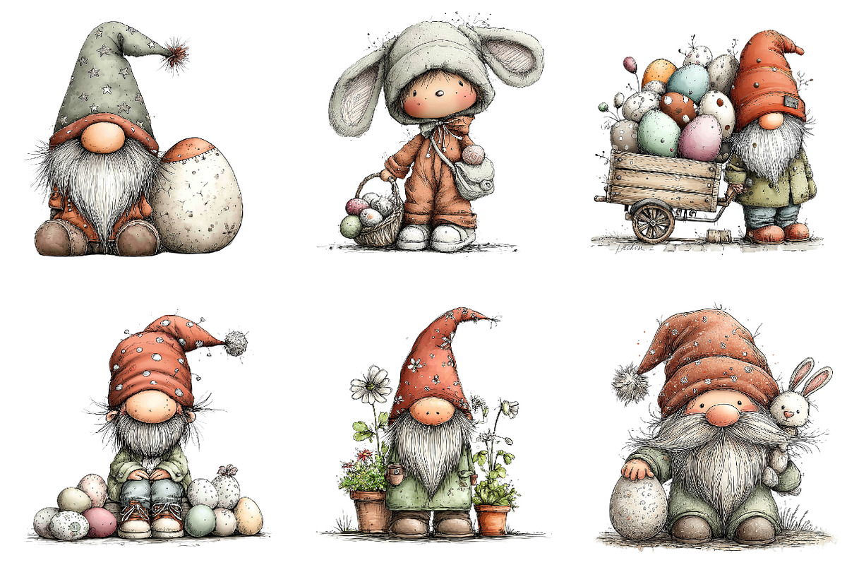 Cute Easter Gnomes Clipart, an Illustration by CreationArt (Photo 3 of 6)