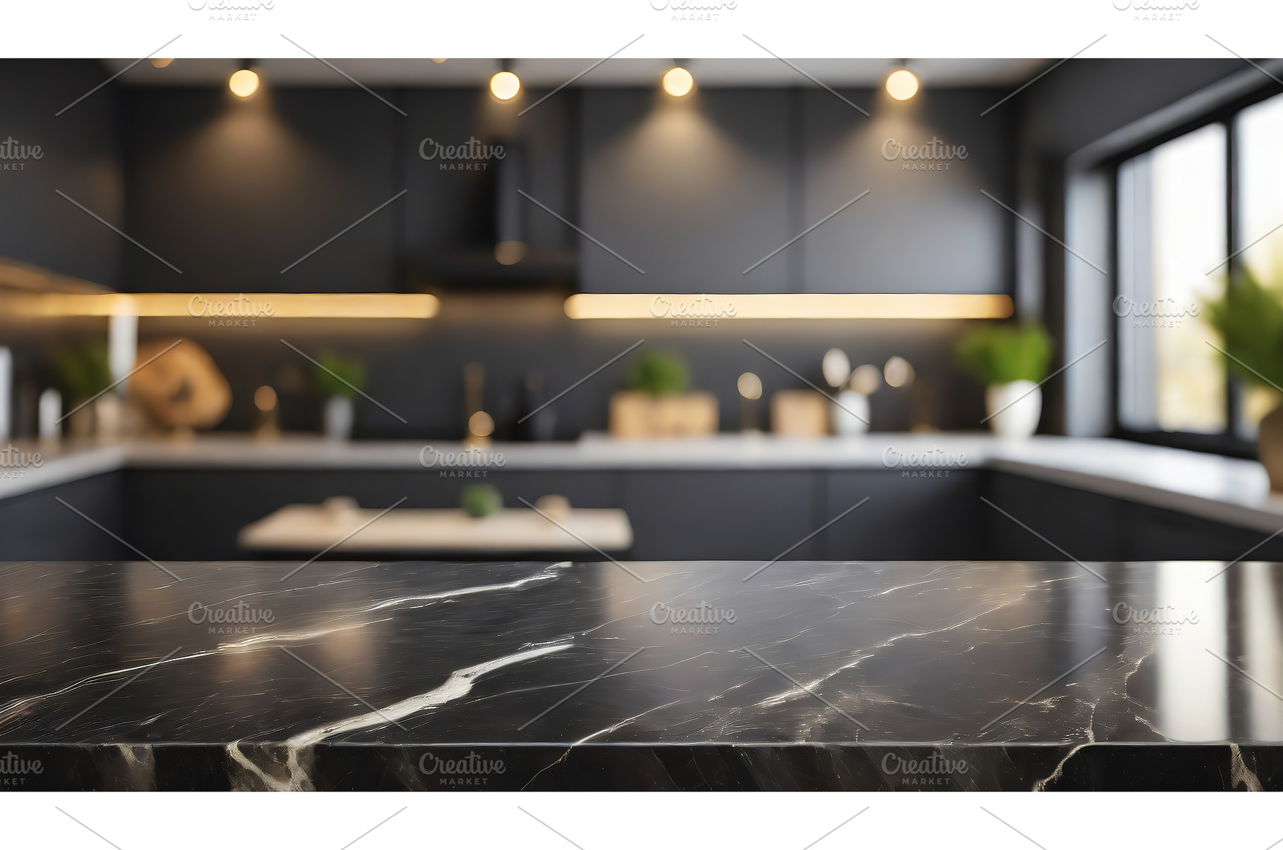 A modern kitchen interior with black, a Background Photo by Igor Tichonow