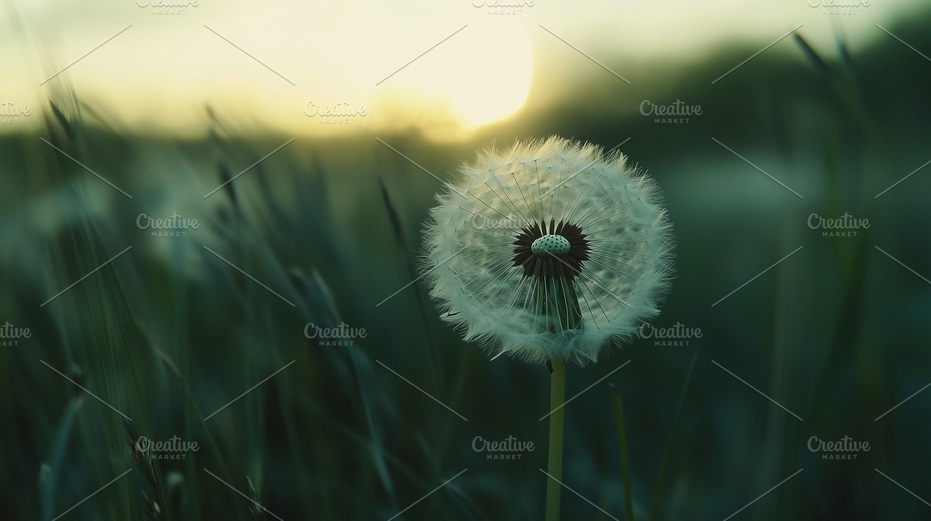 Dandelion on a field at sunset., a Nature Photo by MistyDay