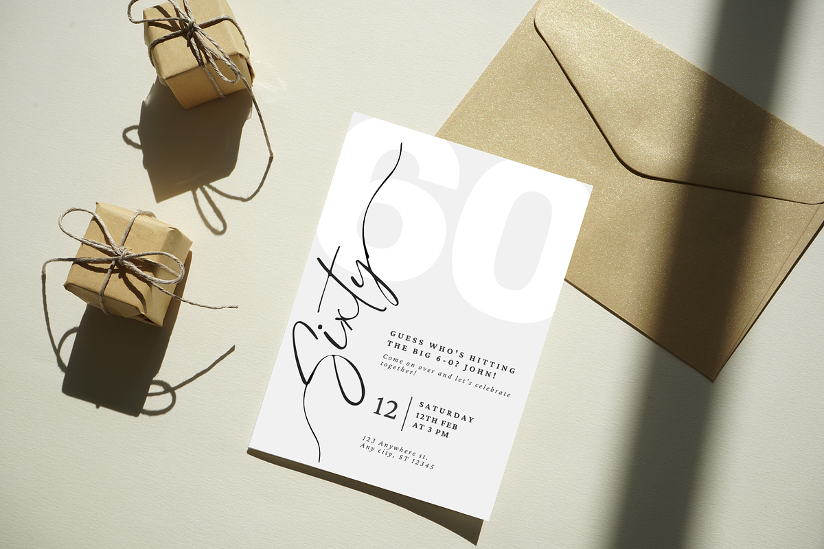 60th Birthday Party Invitation Card, an Invitation Template by TheSimplySereneShop (Photo 2 of 11)