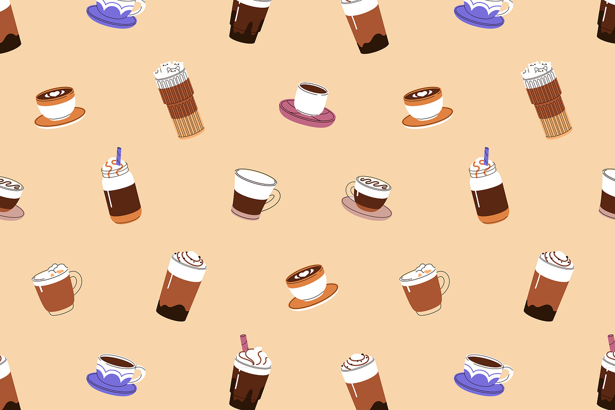 Coffee cups set + banner + patterns, a Food Illustration by PaperTrident (Photo 4 of 5)