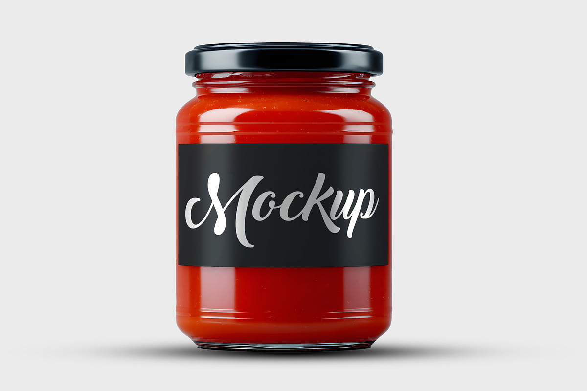 Tomato Sauce Jar Mockup, a Packaging Mockup by GenesisCreativeCo (Photo 3 of 4)