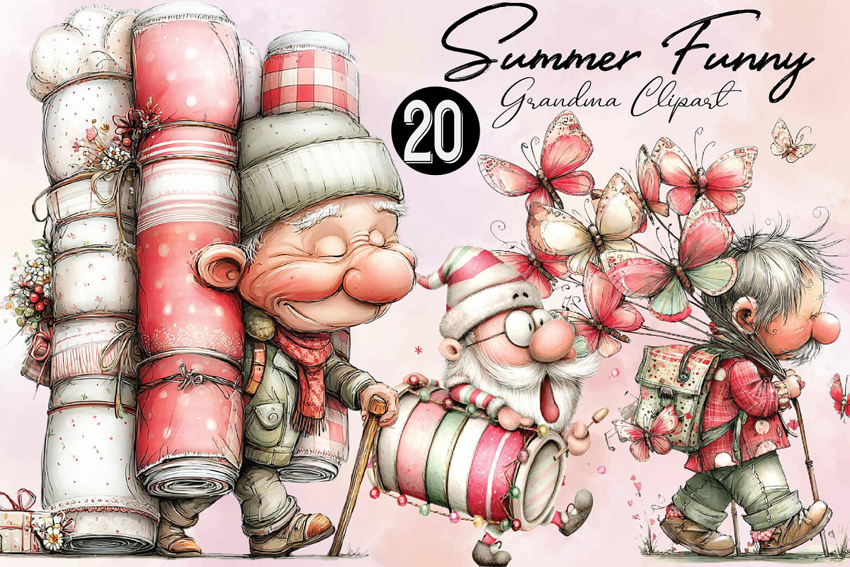 Summer Funny Grandma Clipart Bundle, an Illustration by SVGArt (Photo 1 of 9)