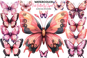 Pink Butterfly Clipart, an Illustration by DreamArtGraphic